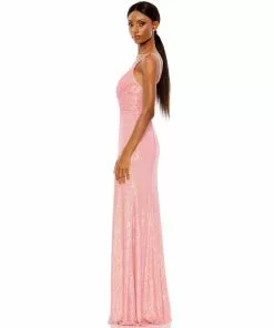 Ieena For Mac Duggal Sequined Draped V Neck Gown