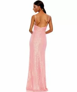 Ieena For Mac Duggal Sequined Draped V Neck Gown