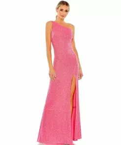 Ieena For Mac Duggal Sequined One Shoulder Draped Back Gown Shop For 12 Ieena For Mac Duggal Sequined One Shoulder Draped Back Gown Shop For