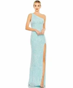 Ieena For Mac Duggal Sequined One Shoulder Draped Back Gown Shop For 15 Ieena For Mac Duggal Sequined One Shoulder Draped Back Gown Shop For