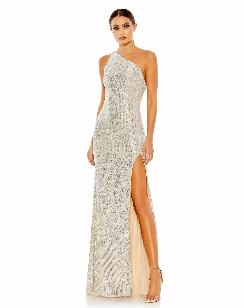 Ieena For Mac Duggal Sequined One Shoulder Draped Back Gown Shop For 1 Ieena For Mac Duggal Sequined One Shoulder Draped Back Gown Shop For