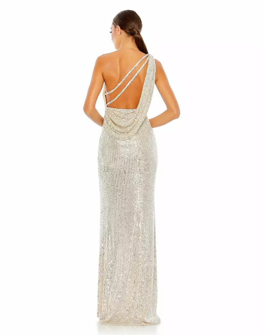 Ieena For Mac Duggal Sequined One Shoulder Draped Back Gown Shop For 2 Ieena For Mac Duggal Sequined One Shoulder Draped Back Gown Shop For