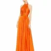 Mac Duggal Pleated Sleeveless Halter Gown
