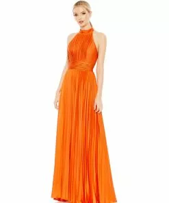 Mac Duggal Pleated Sleeveless Halter Gown