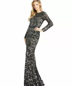 Mac Duggal Long Sleeve Embellished Gown
