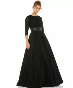 Ieena For Mac Duggal Shop For Shimmering Pleated A-Line 3/4 Sleeve Gown