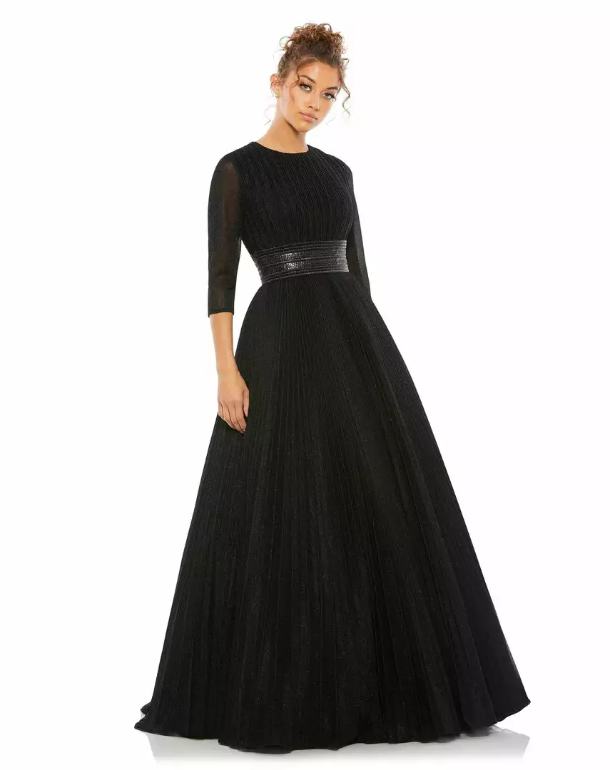 Ieena For Mac Duggal Shop For Shimmering Pleated A-Line 3/4 Sleeve Gown 1 Ieena For Mac Duggal Shop For Shimmering Pleated A-Line 3/4 Sleeve Gown