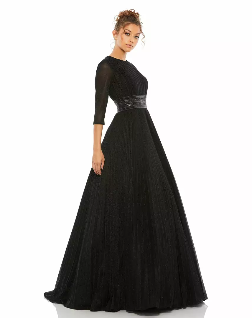 Ieena For Mac Duggal Shop For Shimmering Pleated A-Line 3/4 Sleeve Gown 3 Ieena For Mac Duggal Shop For Shimmering Pleated A-Line 3/4 Sleeve Gown