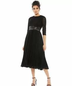 Mac Duggal Shop For Shimmering 3/4 Sleeve A-Line Midi Dress