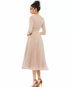 Mac Duggal Shop For Shimmering 3/4 Sleeve A-Line Midi Dress