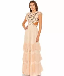 Mac Duggal Shop For Embroidered Bodice Cap Sleeve Ruffle Tiered Gown