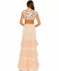 Mac Duggal Shop For Embroidered Bodice Cap Sleeve Ruffle Tiered Gown