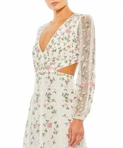 Mac Duggal Shop For Embroidered Frill Long Illusion Sleeve Gown