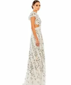 Mac Duggal Embroidered Ruffled One Shoulder Lace Up Gown Shop For