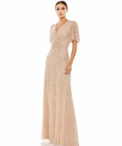 Mac Duggal Bridesmaid Dresses Embellished Flutter Sleeve Gown