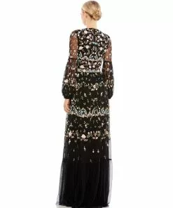 Mac Duggal Shop For Embroidered Blouson Sleeve Gown