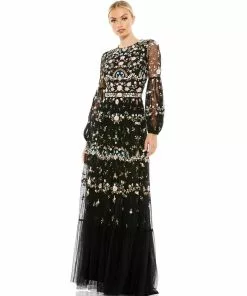 Mac Duggal Shop For Embroidered Blouson Sleeve Gown