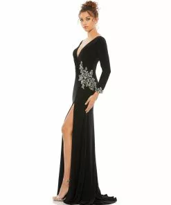 Ieena For Mac Duggal Shop For Floral Embellished Faux Wrap Jersey Gown