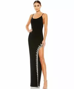 Mac Duggal Rhinestone Encrusted Side Slit Cami Bodycon Gown Shop For
