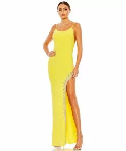 Mac Duggal Rhinestone Encrusted Side Slit Cami Bodycon Gown Shop For