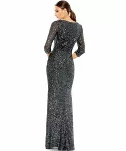 Ieena For Mac Duggal Shop For Sequined Draped 3/4 Sleeve Gown
