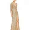 Ieena For Mac Duggal Shop For Sequined Draped 3/4 Sleeve Gown
