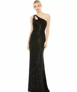 Ieena For Mac Duggal Bridesmaid Dresses Sequined Strappy One Shoulder Column Gown