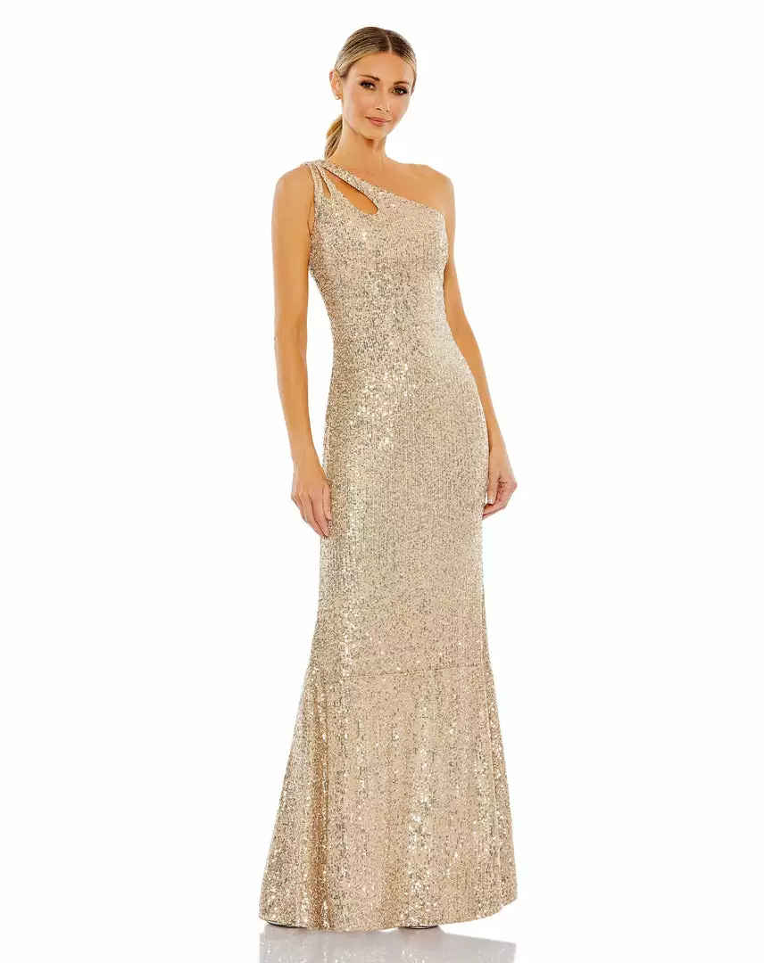 Ieena For Mac Duggal Bridesmaid Dresses Sequined Strappy One Shoulder Column Gown 4 Ieena For Mac Duggal Bridesmaid Dresses Sequined Strappy One Shoulder Column Gown