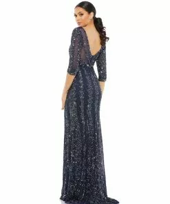 Mac Duggal Three-Quarter Sleeve Embellished Gown Shop For