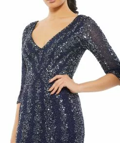 Mac Duggal Three-Quarter Sleeve Embellished Gown Shop For