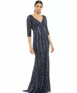 Mac Duggal Three-Quarter Sleeve Embellished Gown Shop For