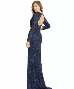 Mac Duggal Long Sleeve Embellished Gown