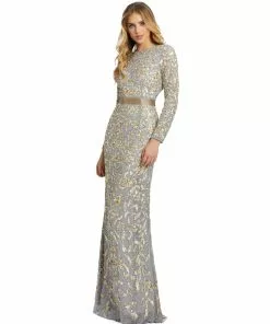 Mac Duggal Long Sleeve Embellished Gown