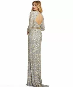 Mac Duggal Long Sleeve Embellished Gown