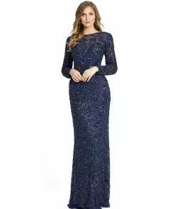 Mac Duggal Long Sleeve Embellished Gown