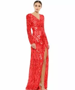 Mac Duggal Embellished Faux Wrap Open Back Gown Shop For