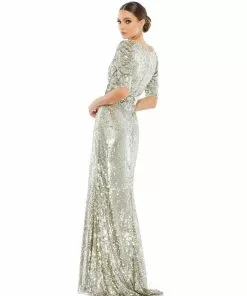 Mac Duggal Sequined Short Sleeve Evening Gown