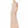 Mac Duggal Mother Of The Bride + Groom Dresses Embellished Short Sleeve Gown W/ Beaded Fringe