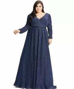 Mac Duggal Midnight Shimmering V-Neck Evening Gown (Plus) Shop For
