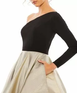 Ieena For Mac Duggal Shop For Black & Gold One Shoulder A-Line Dress