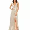Mac Duggal Metallic Sequined Plunge Neck Gown Shop For
