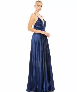 Ieena For Mac Duggal Plunge Neck Pleated Evening Gown Shop For