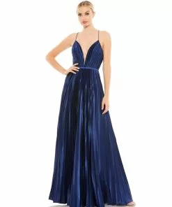 Ieena For Mac Duggal Plunge Neck Pleated Evening Gown Shop For