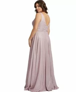 Mac Duggal Plus Size Orchid Glitter V-Neck Evening Gown | Final Sale