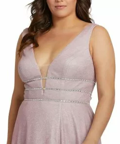 Mac Duggal Plus Size Orchid Glitter V-Neck Evening Gown | Final Sale