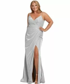 Mac Duggal Wrap Over Glitter Evening Gown | Final Sale Plus Size