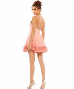 Ieena For Mac Duggal Iridescent Chiffon Ruffle Hemm Mini Dress Short Dresses