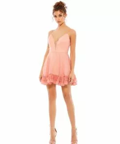 Ieena For Mac Duggal Iridescent Chiffon Ruffle Hemm Mini Dress Short Dresses