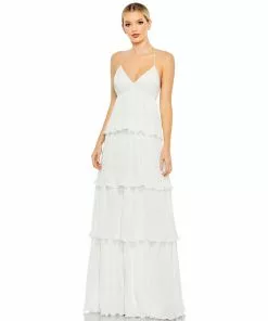 Ieena For Mac Duggal Spaghetti Strap Ruffle Layered Maxi Dress Shop For