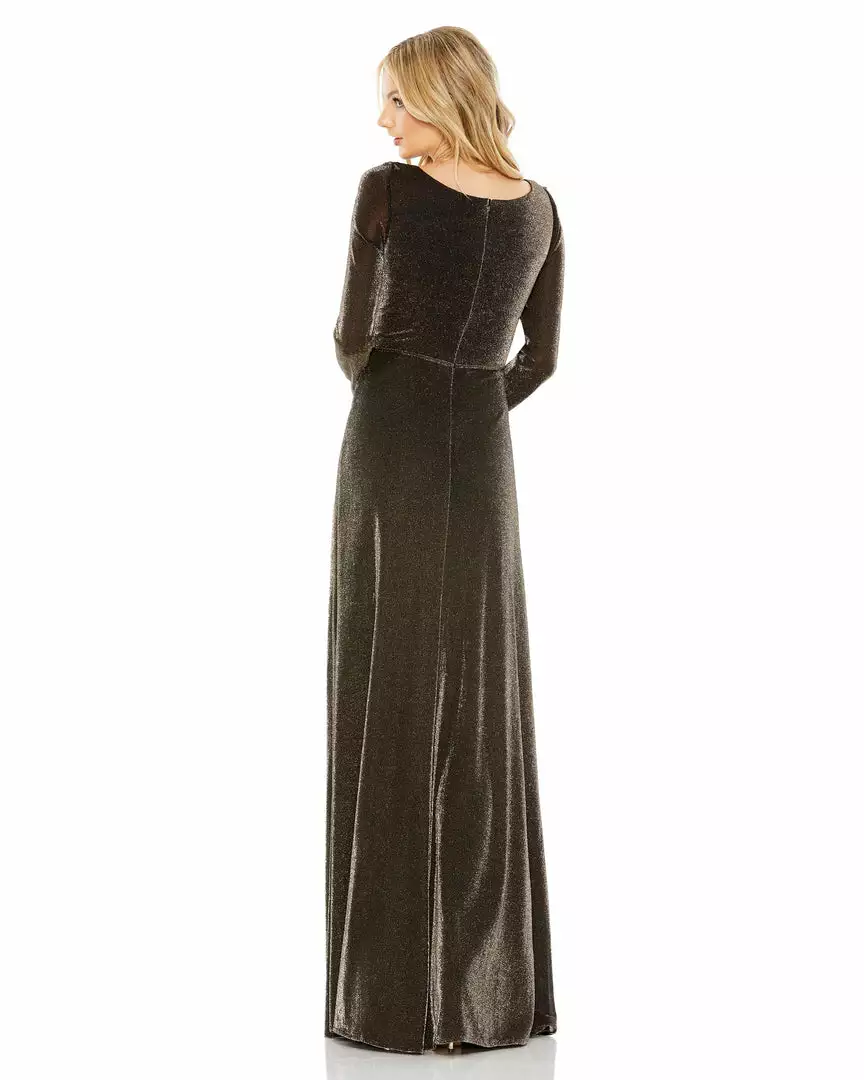 Ieena For Mac Duggal Shop For Metallic Jersey Surplice Gown 4 Ieena For Mac Duggal Shop For Metallic Jersey Surplice Gown